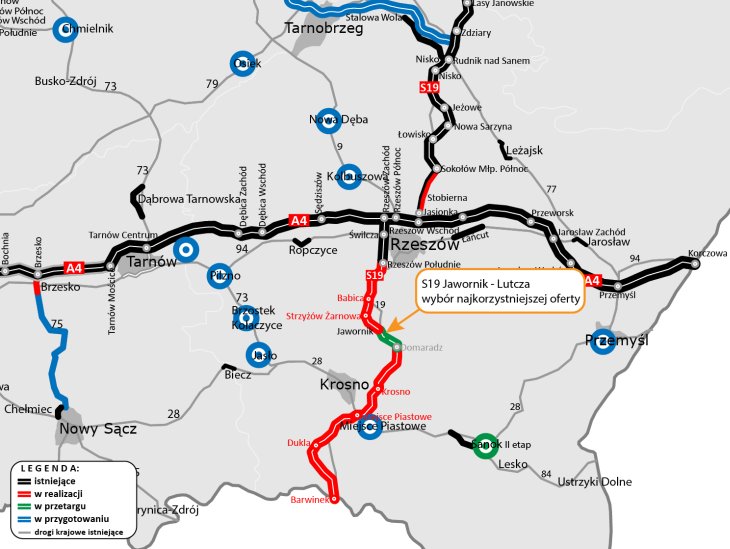 Mapka odcinka S19 Jawornik–Lutcza. Źródło: GDDKiA